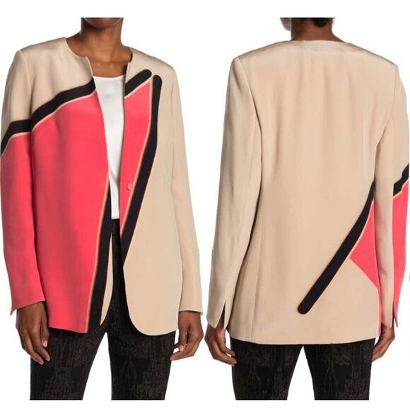 Akris NWT Antea Linia Print 100% Mulberry Silk Crepe Jacket Size US 10 Designer - Picture 2 of 11